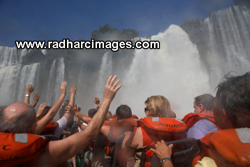 Boat under Iguazu Falls