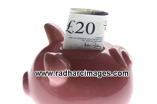 piggy bank twenty 20 pound note money saving