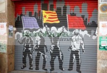 catalonian separatist grafitti on shop shutter Barcelona Catalonia Spain